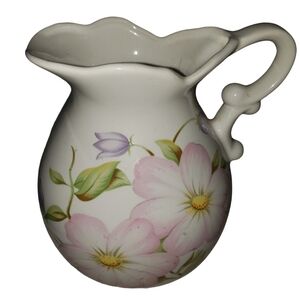 Lefton Japanese Porcelain Ivory Pitcher Pink & Purple Wild Flowers Vintage